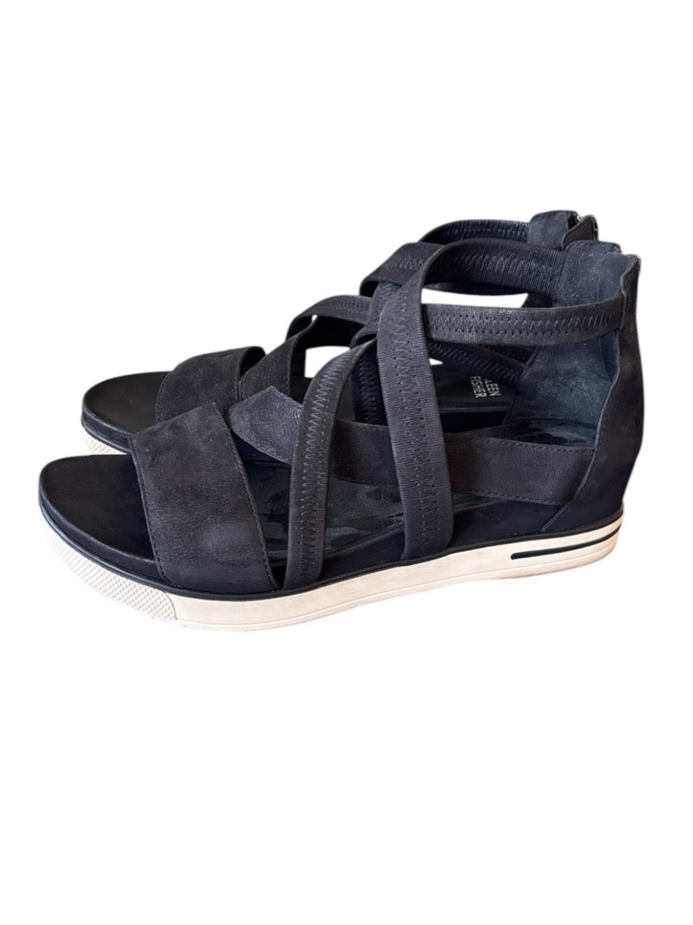 Eileen Fisher Skill Black Tumbled Nubuck Leather‎ Sneaker Sandal Size 8.5